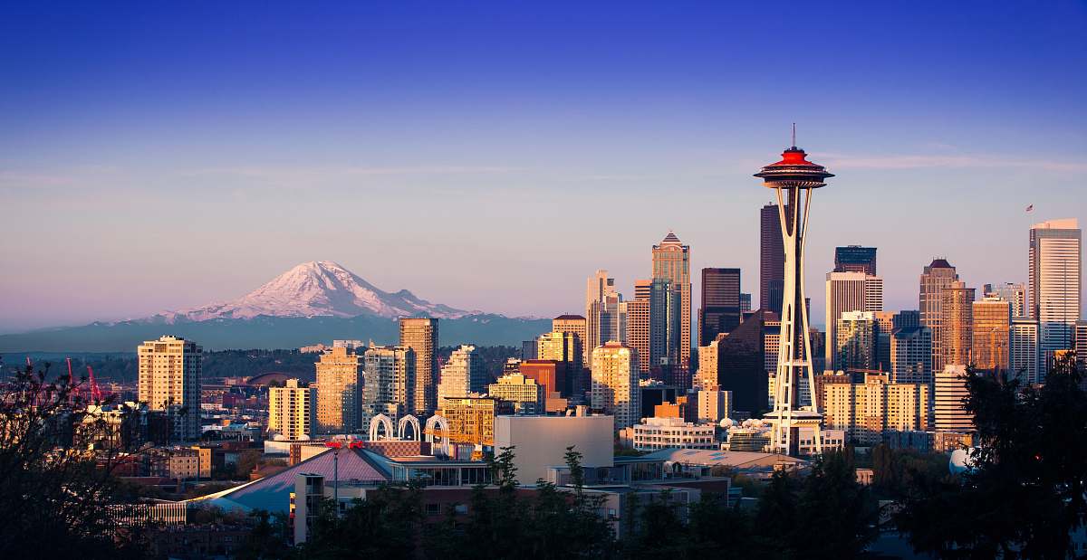city aerial photography of Seattle skyline downtown