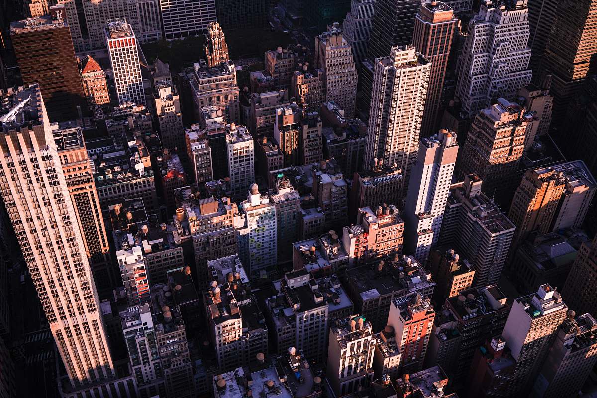 city aerial view of buildings downtown