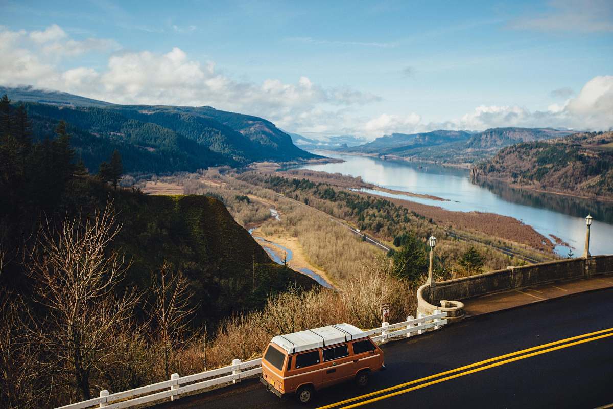 bridge brown van on road van