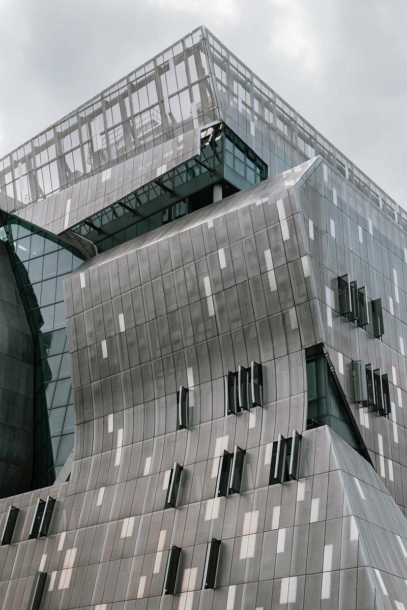 urban grey structure with glass windows grey