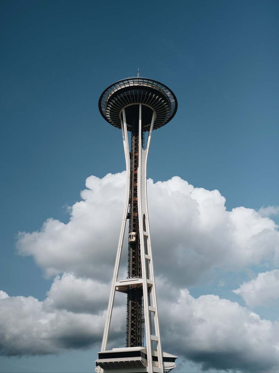 architecture Space Needle in Seattle under blue and white skies tower