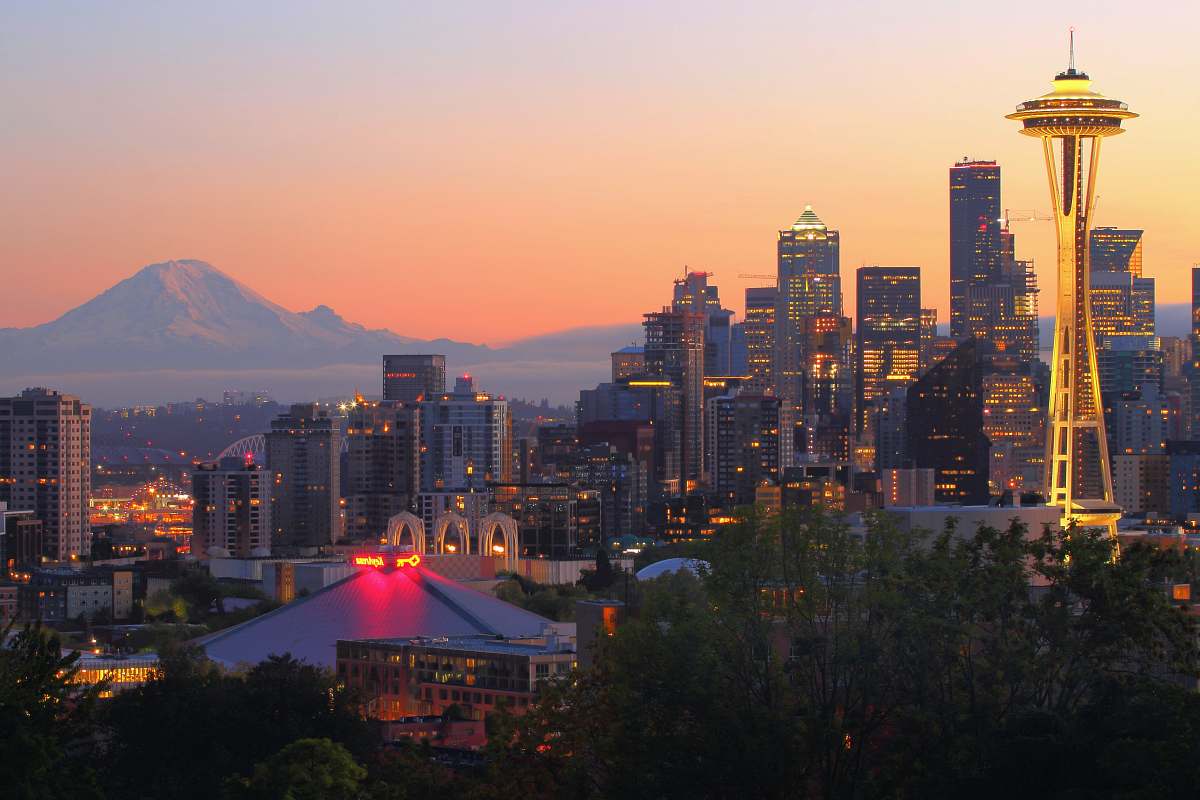 urban aerial photography of Space Needle, Washington building