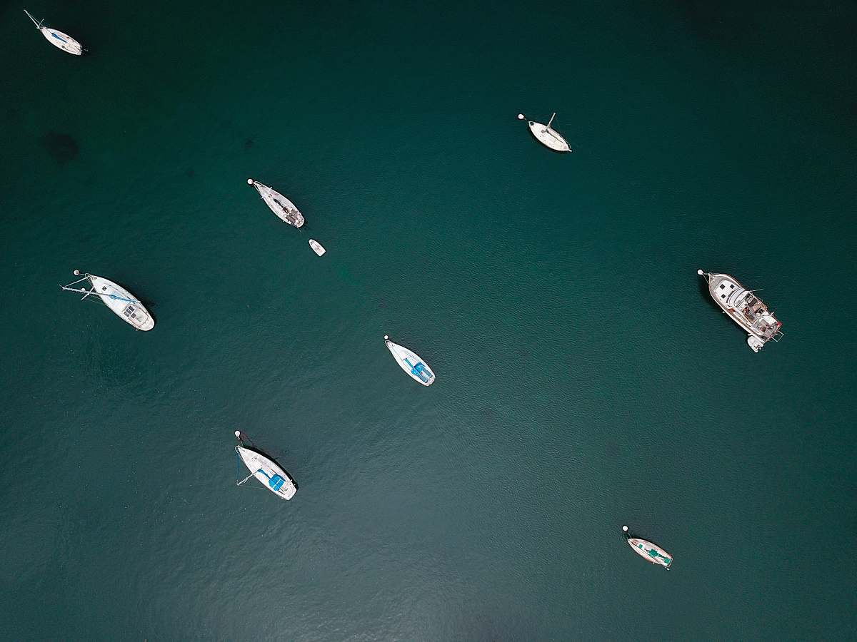 sea aerial photo of boats on calm body of water during daytime ocean