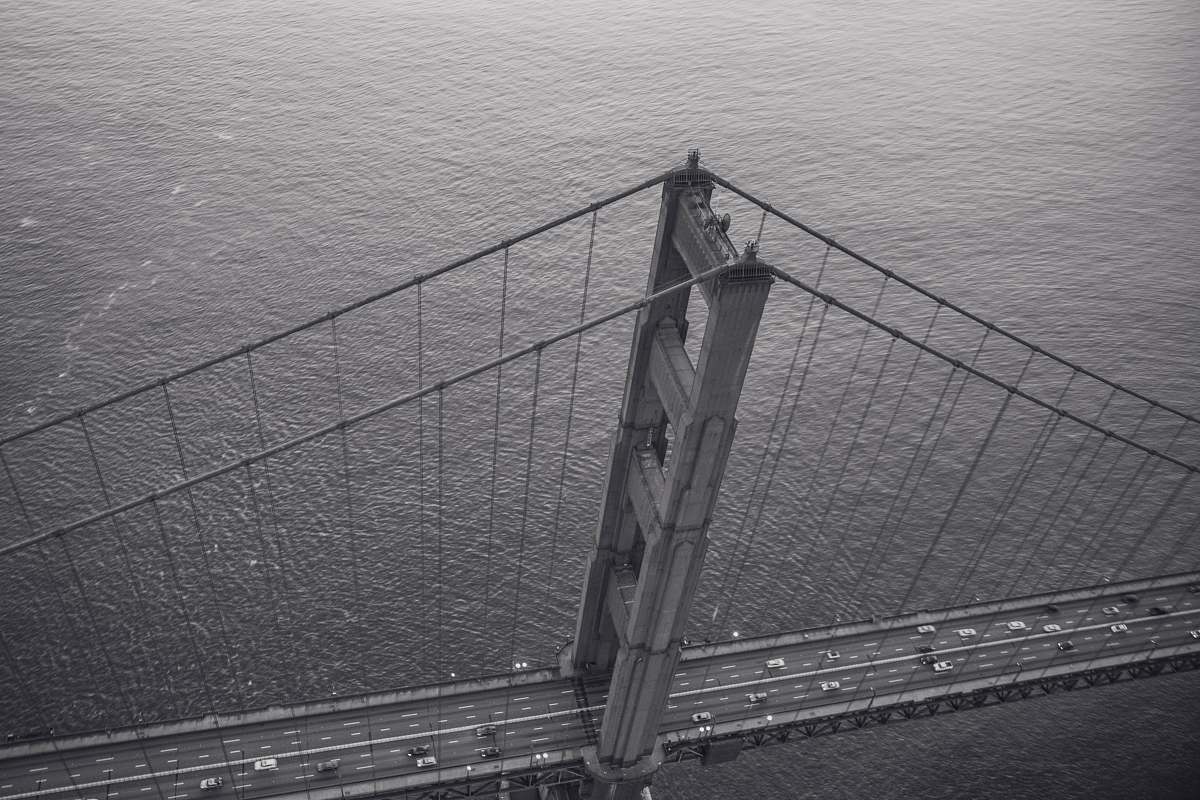 black-and-white aerial view of Golden Gate bridge golden gate bridge