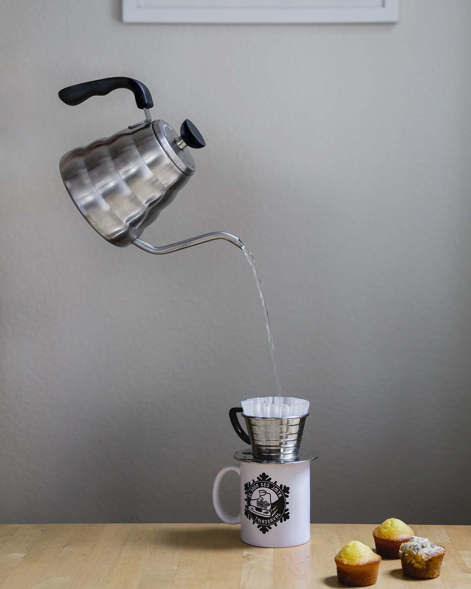 tap gray kettle pouring cup