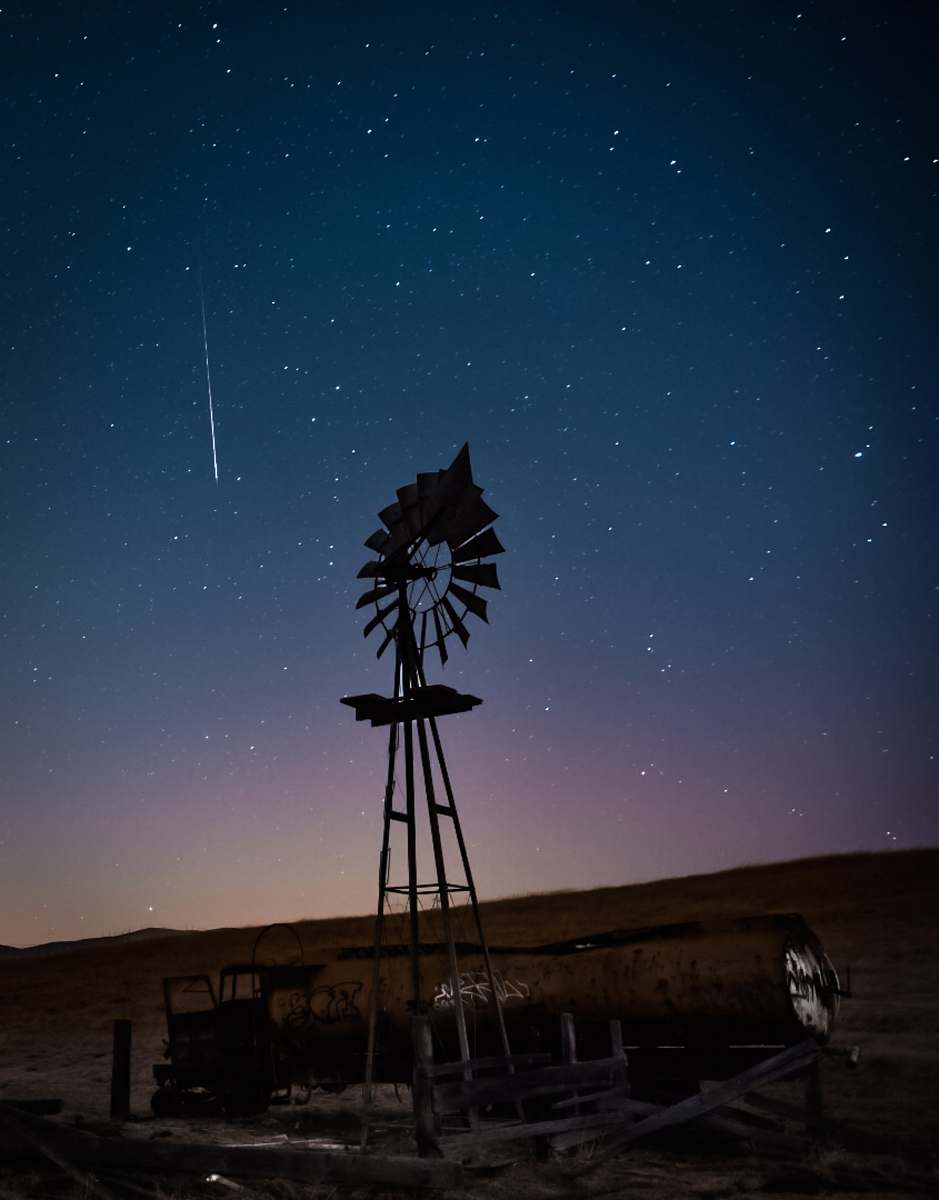 nature photo of windmill during nighttime rural