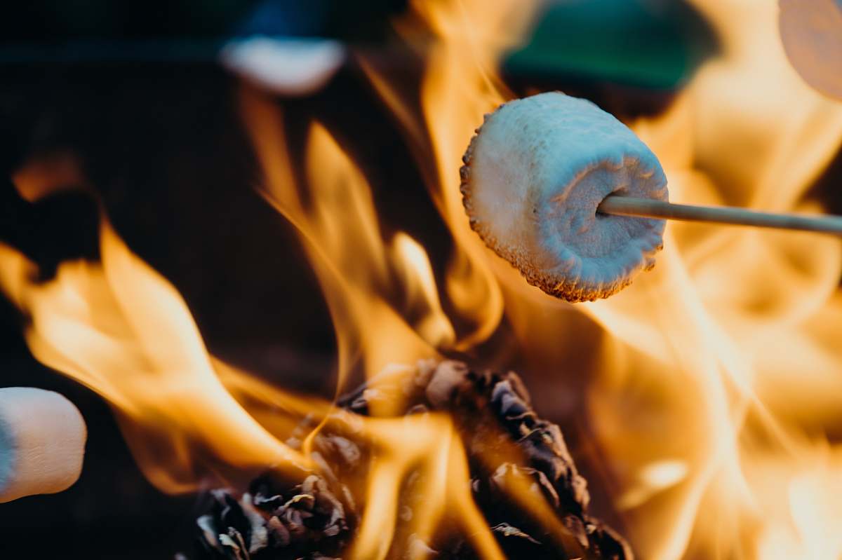 fire person barbecuing marshmallow flame