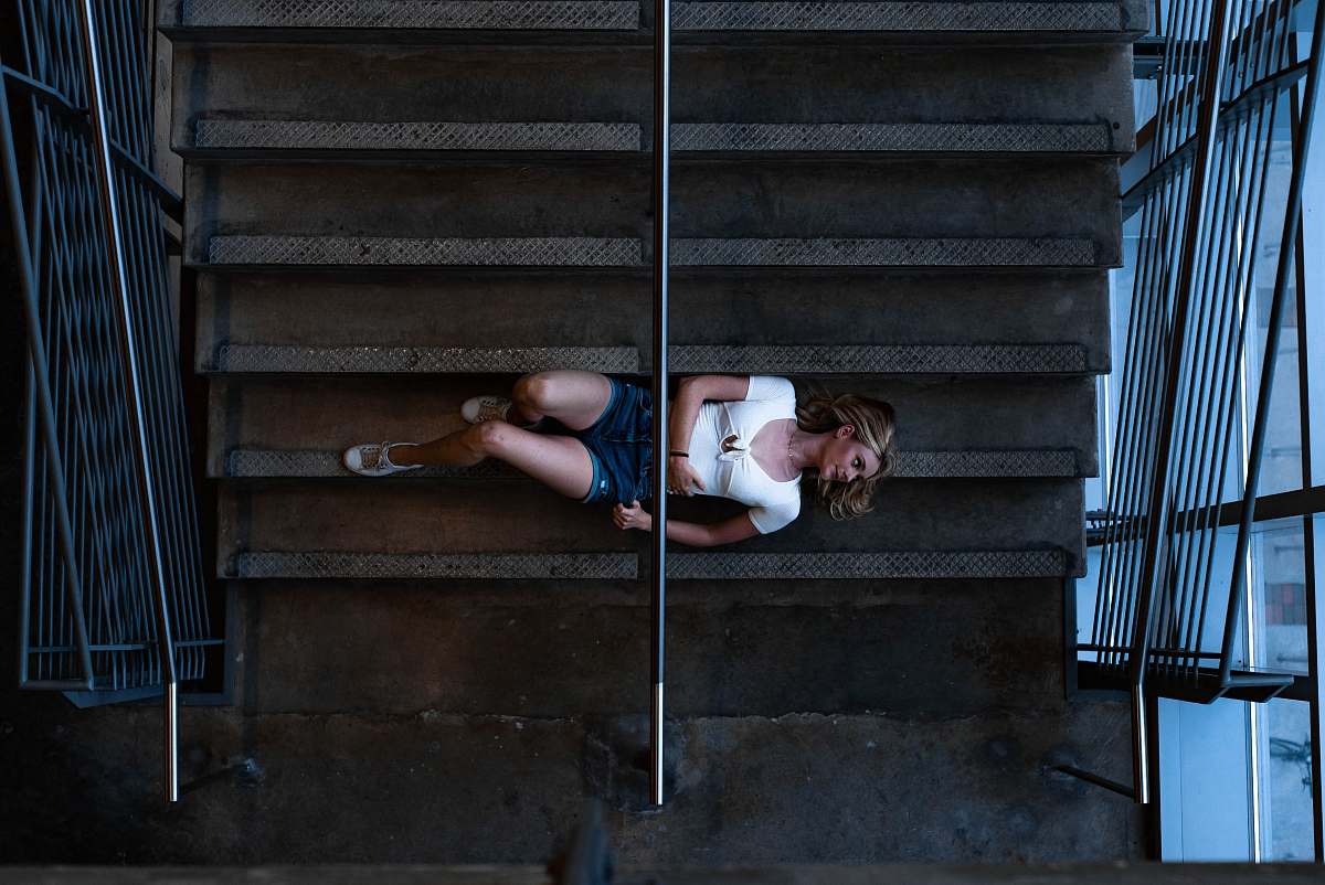 Person Woman Lying On Stairs People Image Free Photo