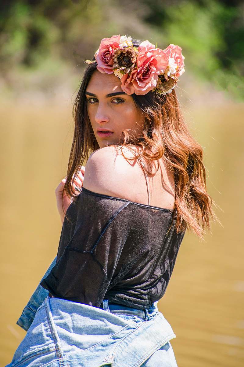 people woman wearing pink floral headband person