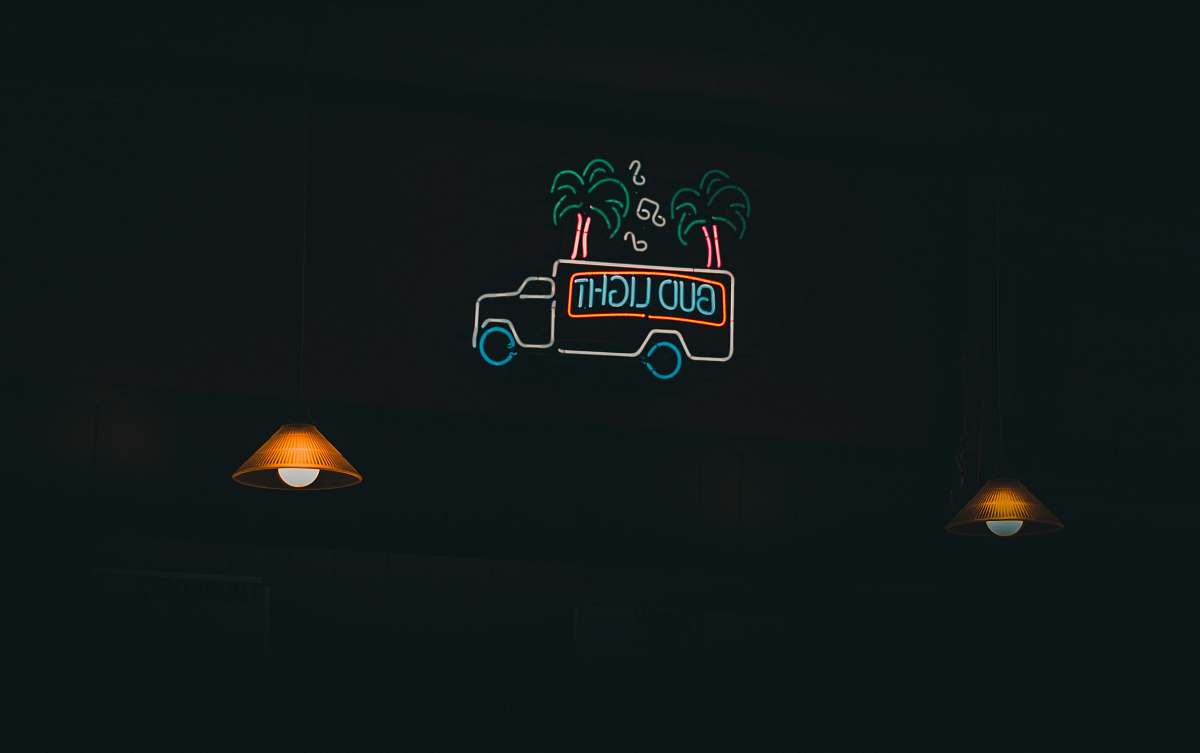 lampshade Bud Light neon signage turned-on logo