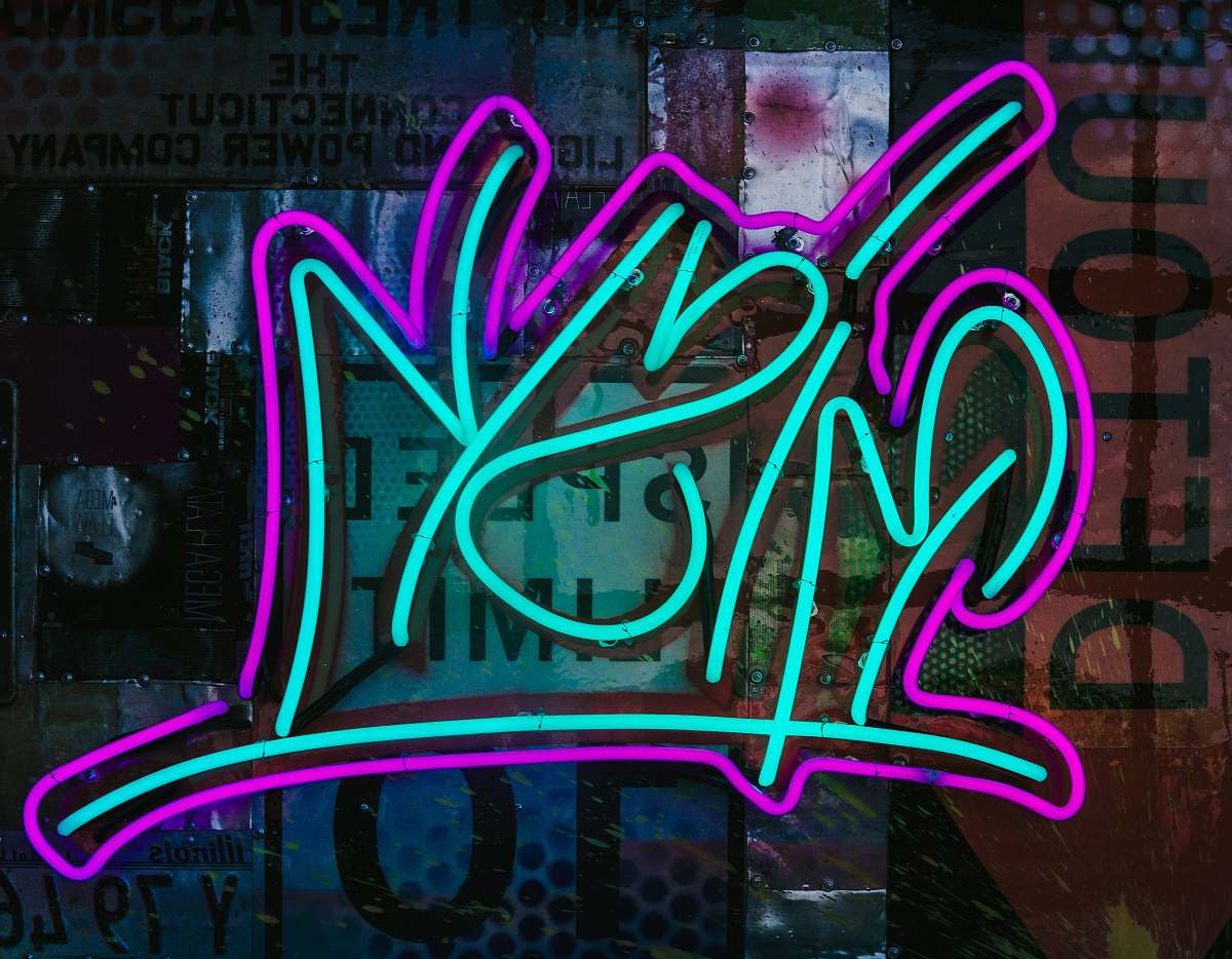 graffiti teal and purple Risk neon signage neon