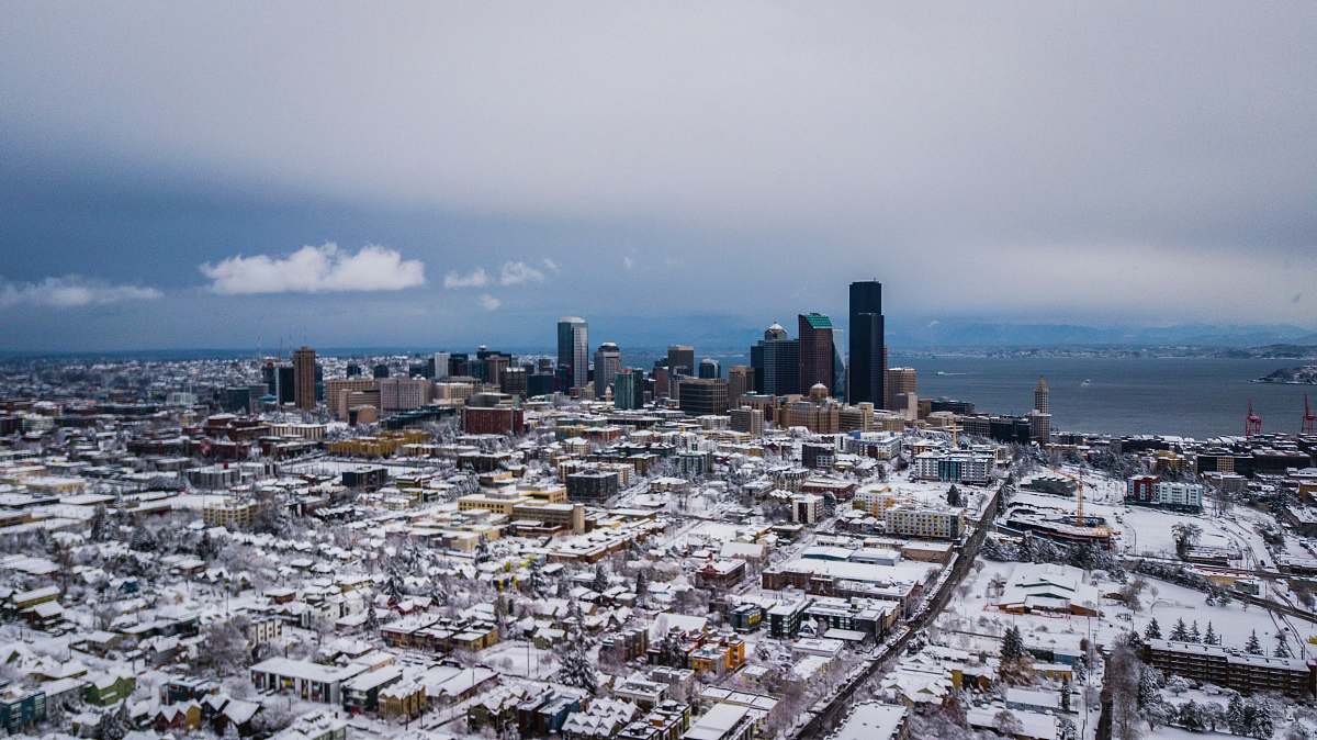 outdoors aerial photography of buildings under cloudy sky landscape