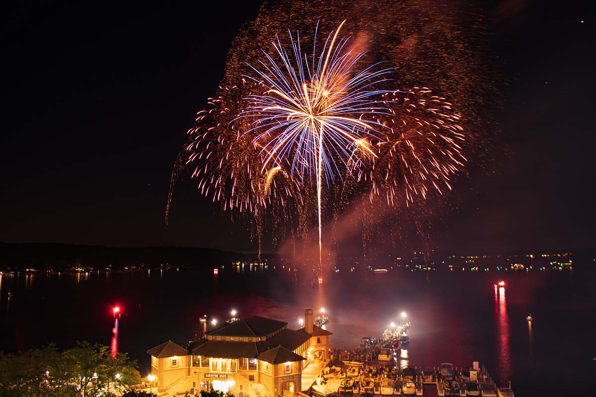 outdoors fireworks display over city during night time night