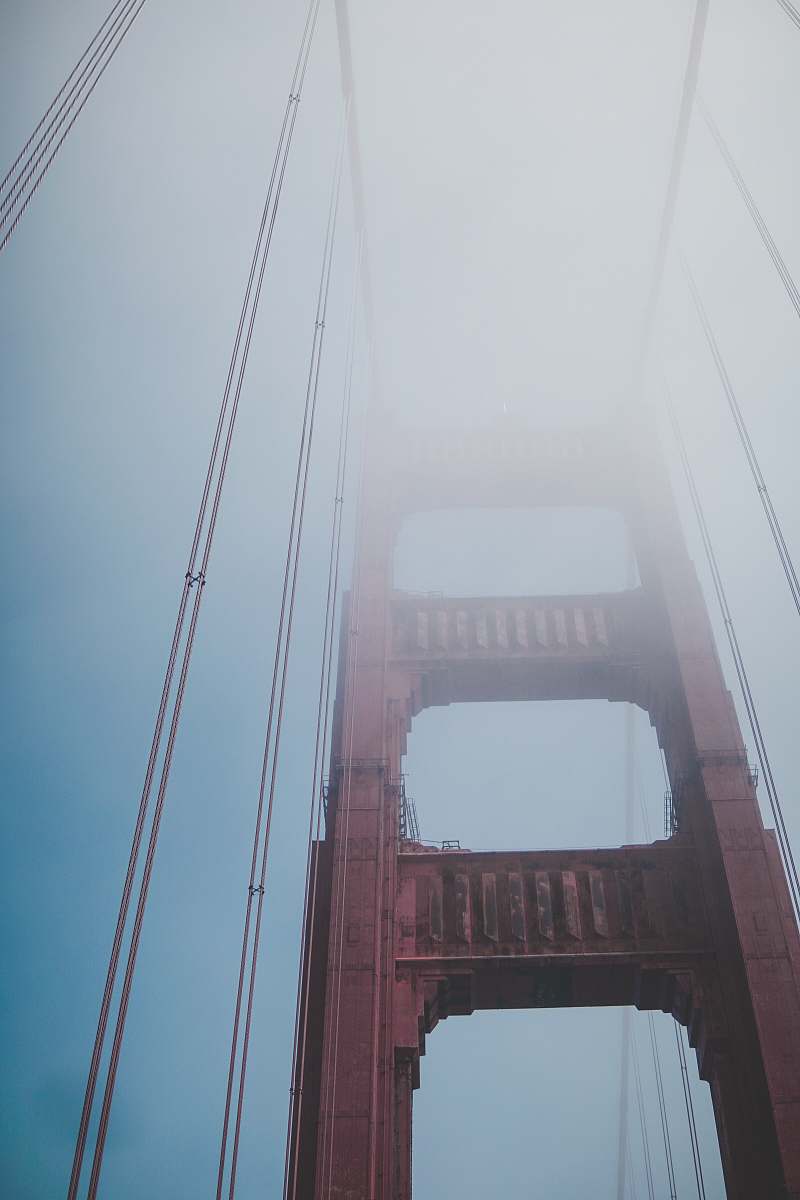 outdoors low-angle photography of Golden Gate Bridge during daytime grey