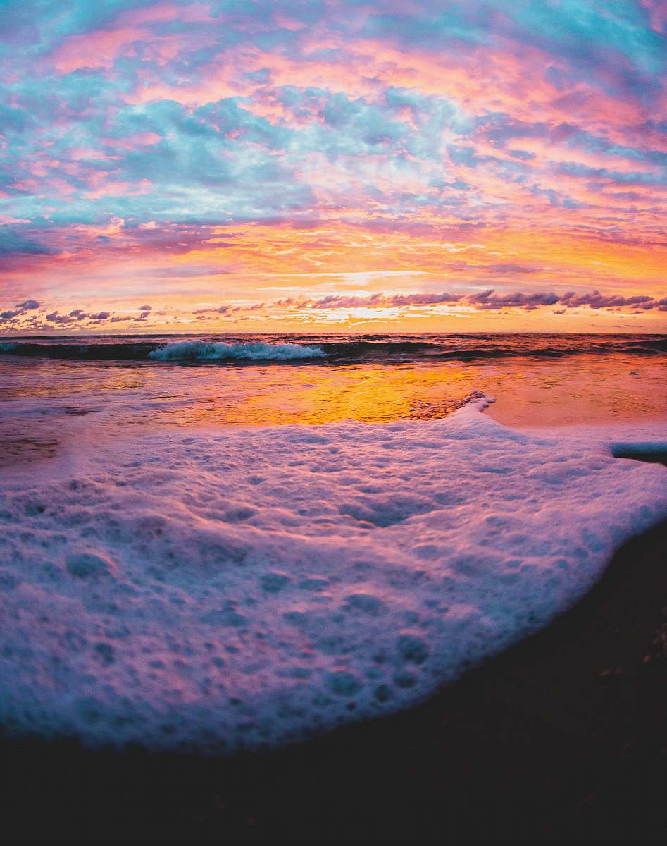 outdoors ocean waves crashing on shore during sunset ocean