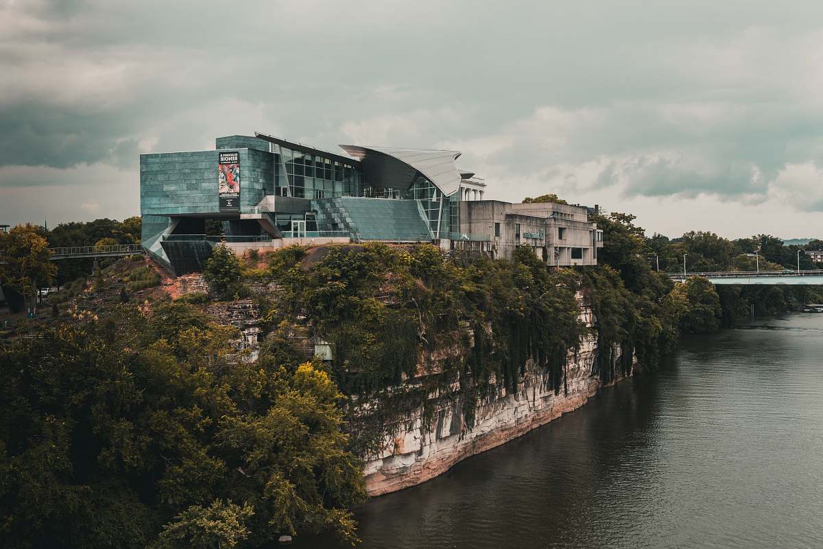 nature buildings on cliffs near body of wate scenery