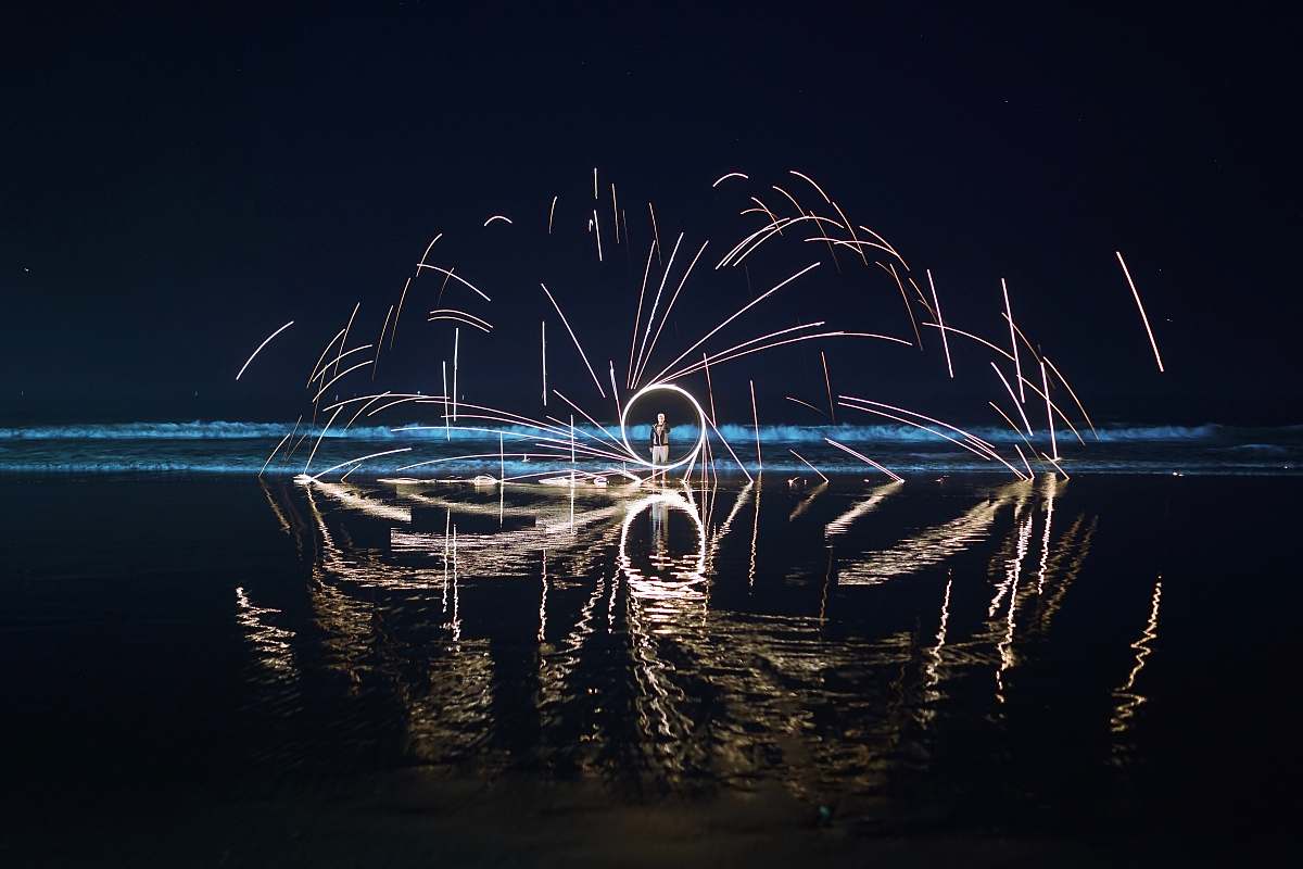 night fire dancer digital wallpaper fireworks