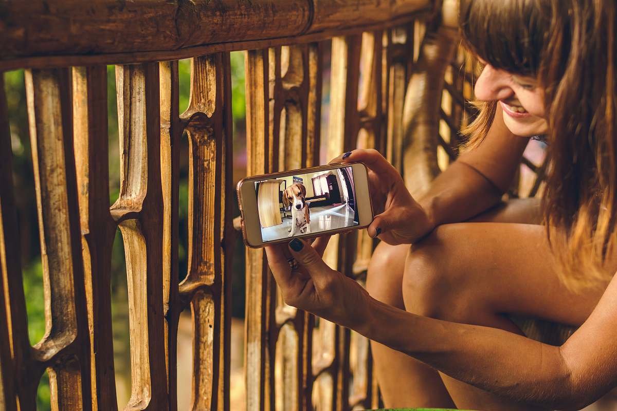 human woman using smartphone person