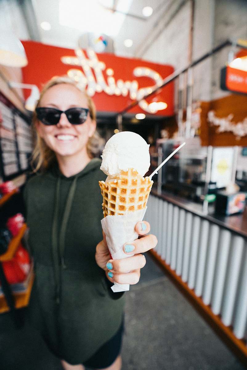 human woman holding white ice cream people