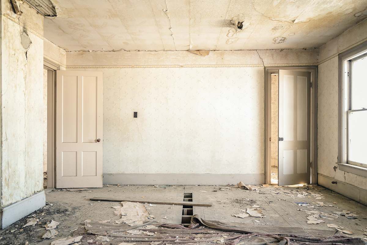 interior gray concrete walls with broken floor house