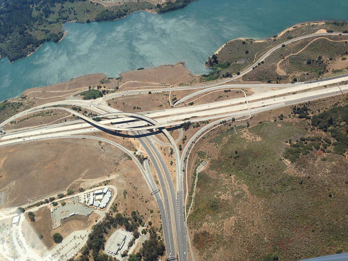 freeway aerial photography of highway aerial view