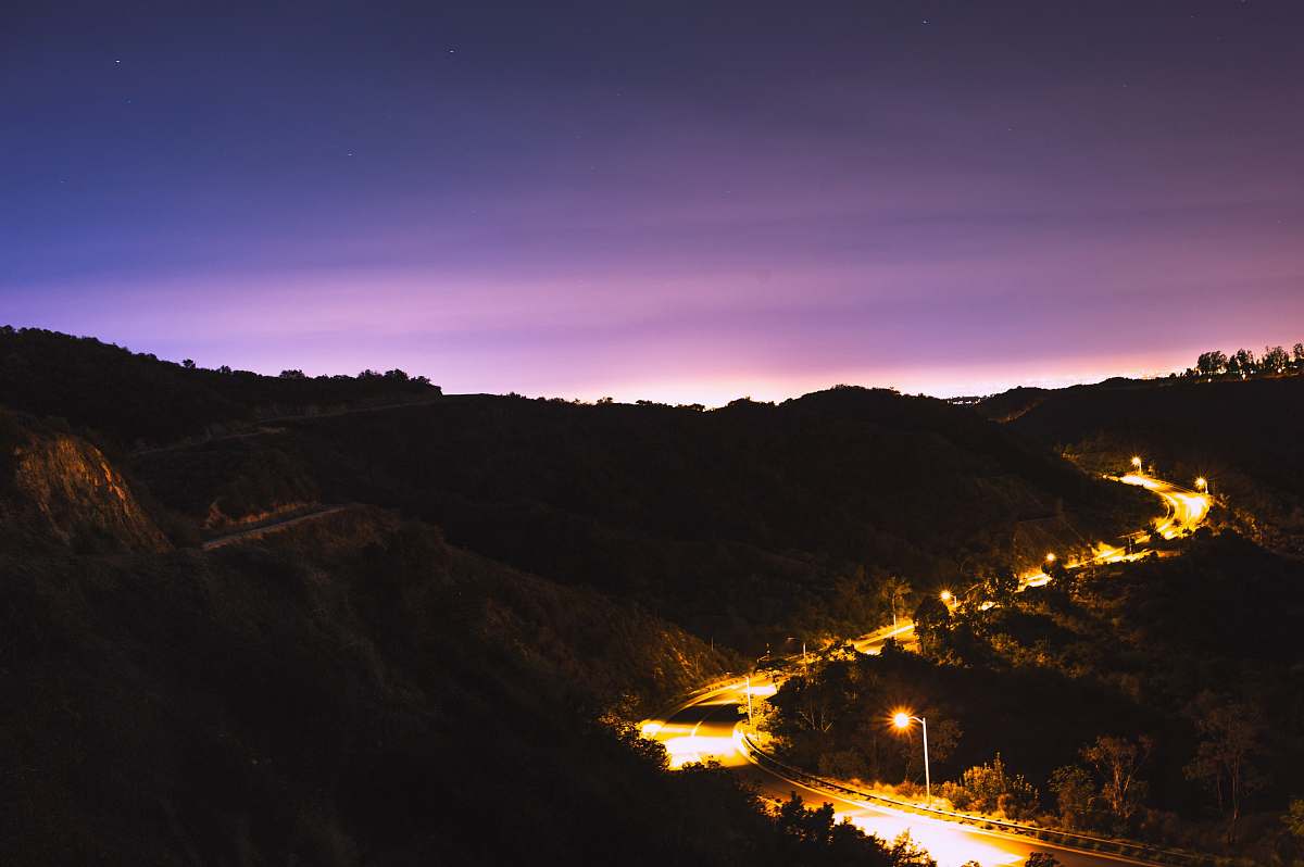sunset road on mountain side photo hollywood hills