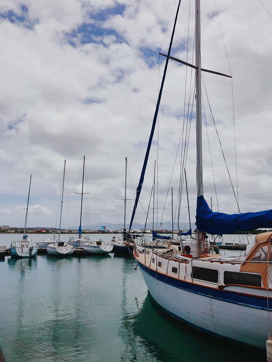 vehicle white and blue boat on sea under white clouds during daytime boat