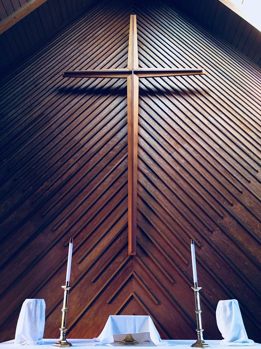 Our Redeemer Lutheran Church Brown Cross On Altar Augusta Image Free Photo