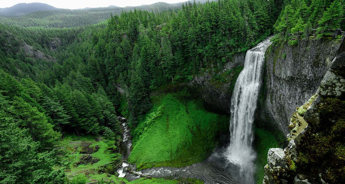 river aerial photo of waterfall in middle of jugle water