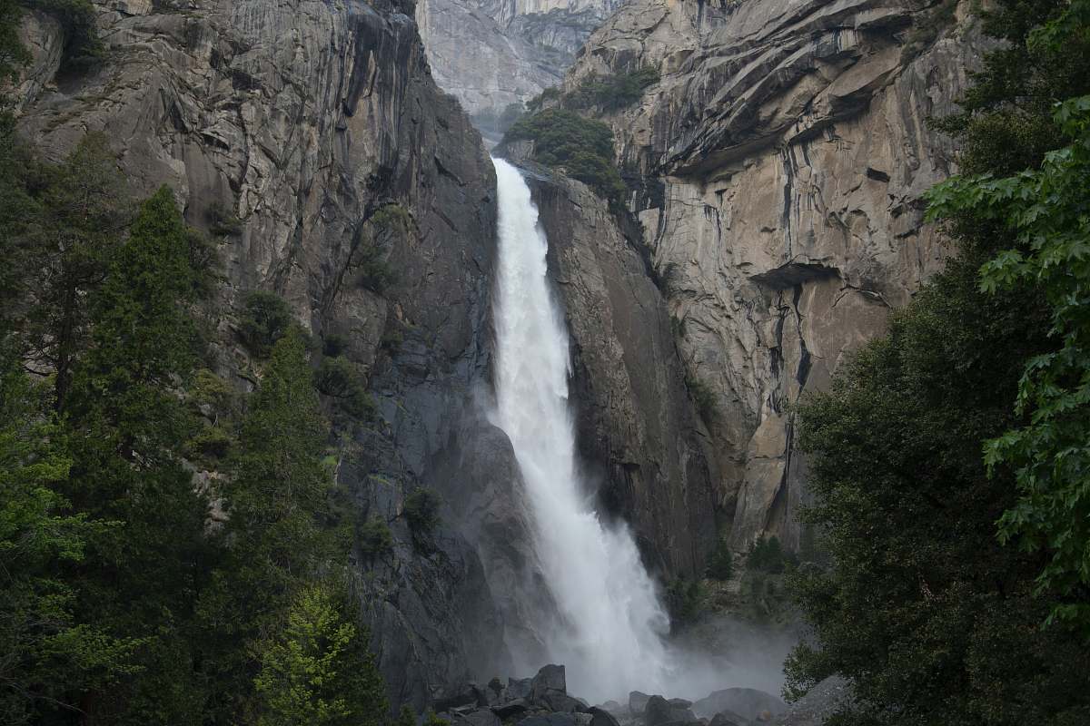 outdoors waterfalls surrounded with tree river