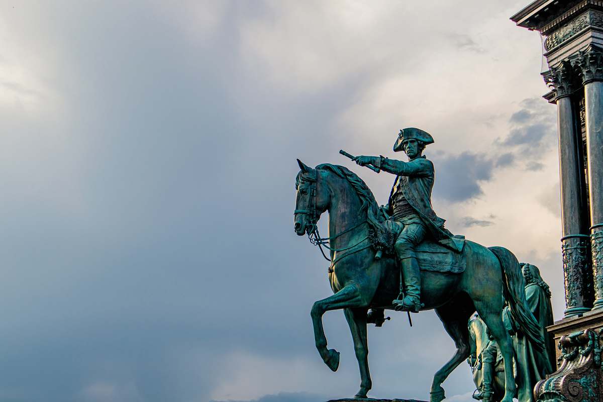 animal soldier riding horse statue mammal