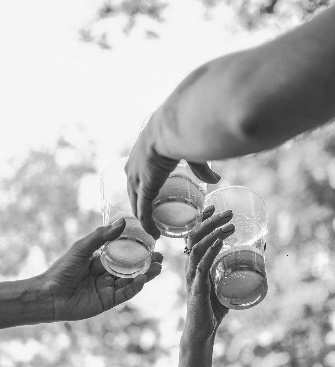 human three hands with glasses having a toss finger