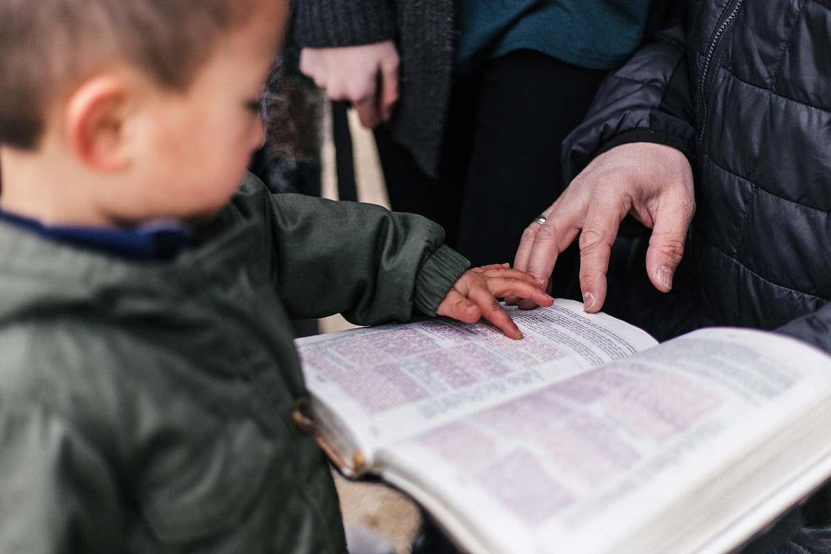 person boy touching page of book human
