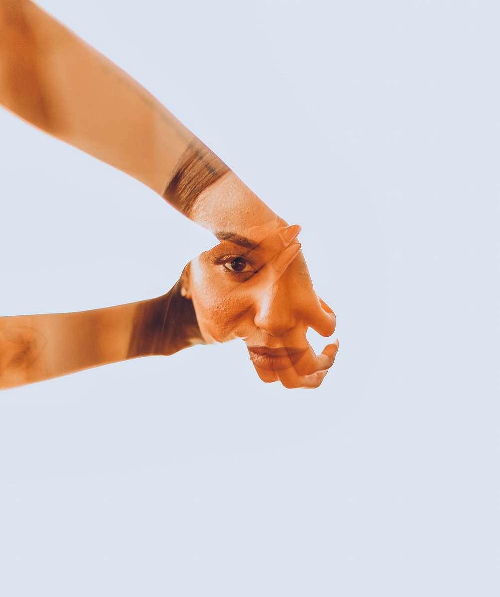 arm human face artwork blue
