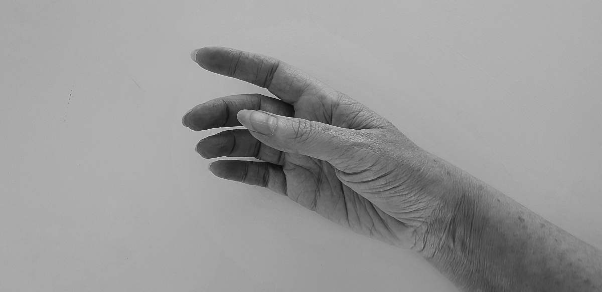 black-and-white left human hand grey
