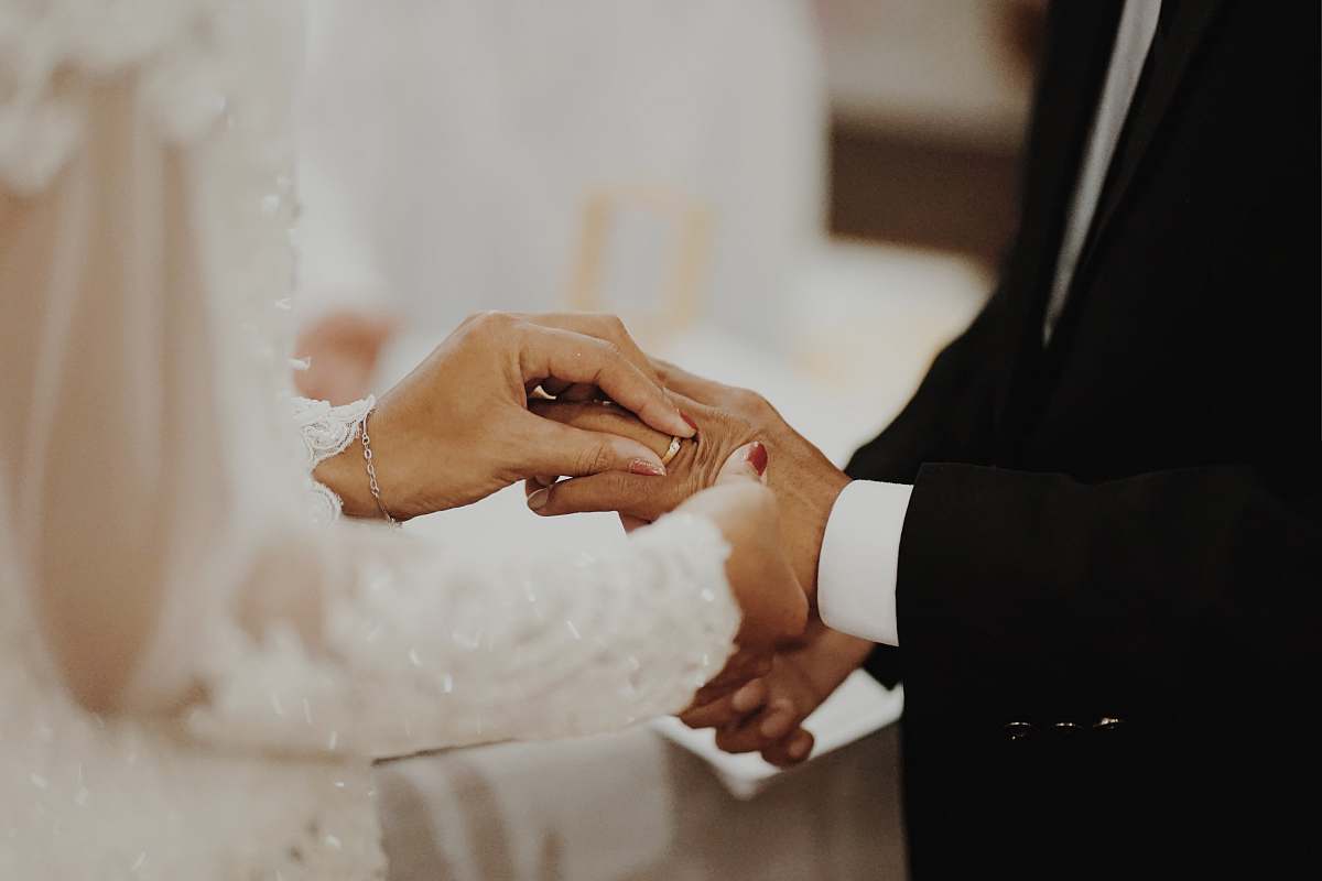 human newly wed couple wearing ring person