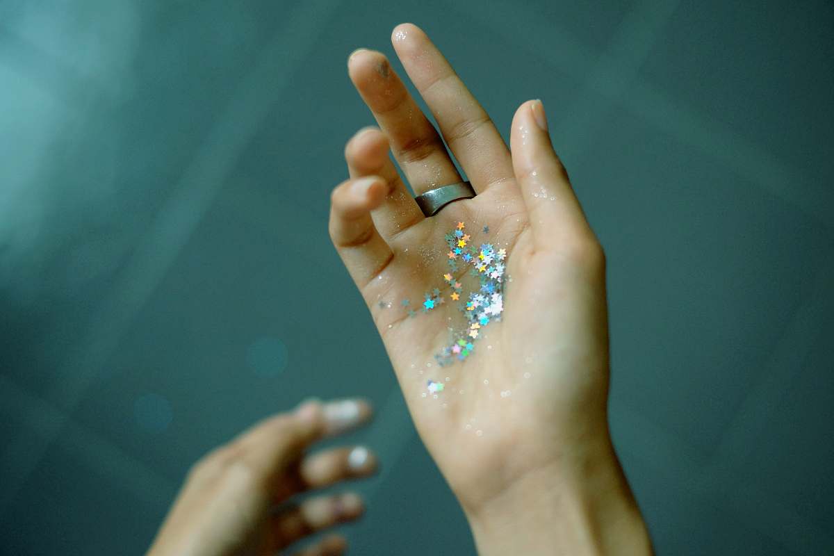 hands person showing hands with glitters glitter