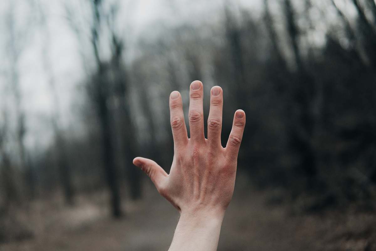 reaching shallow focus photography of person's left hand outside hand up