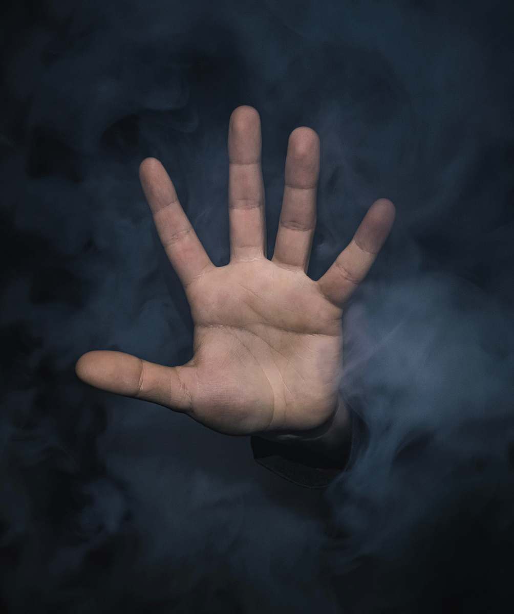 smoke left human hand with smoke finger