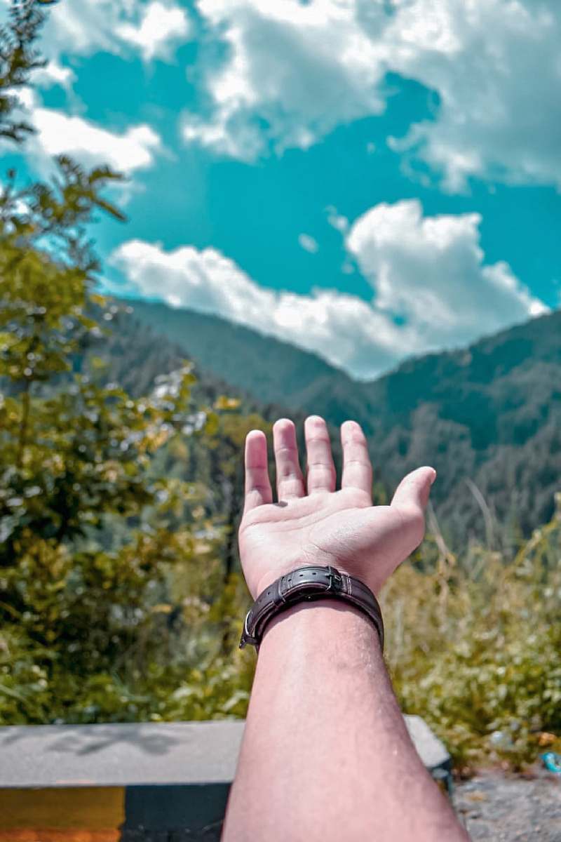 person person wearing watch with leather strap wristwatch