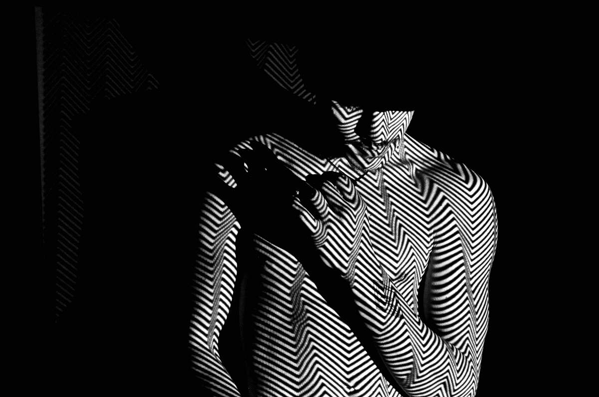 hand topless man black-and-white