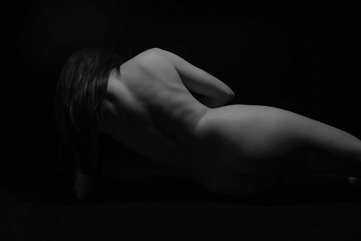 black-and-white topless woman person