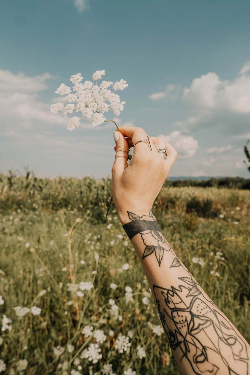 hand white-petaled flowers skin