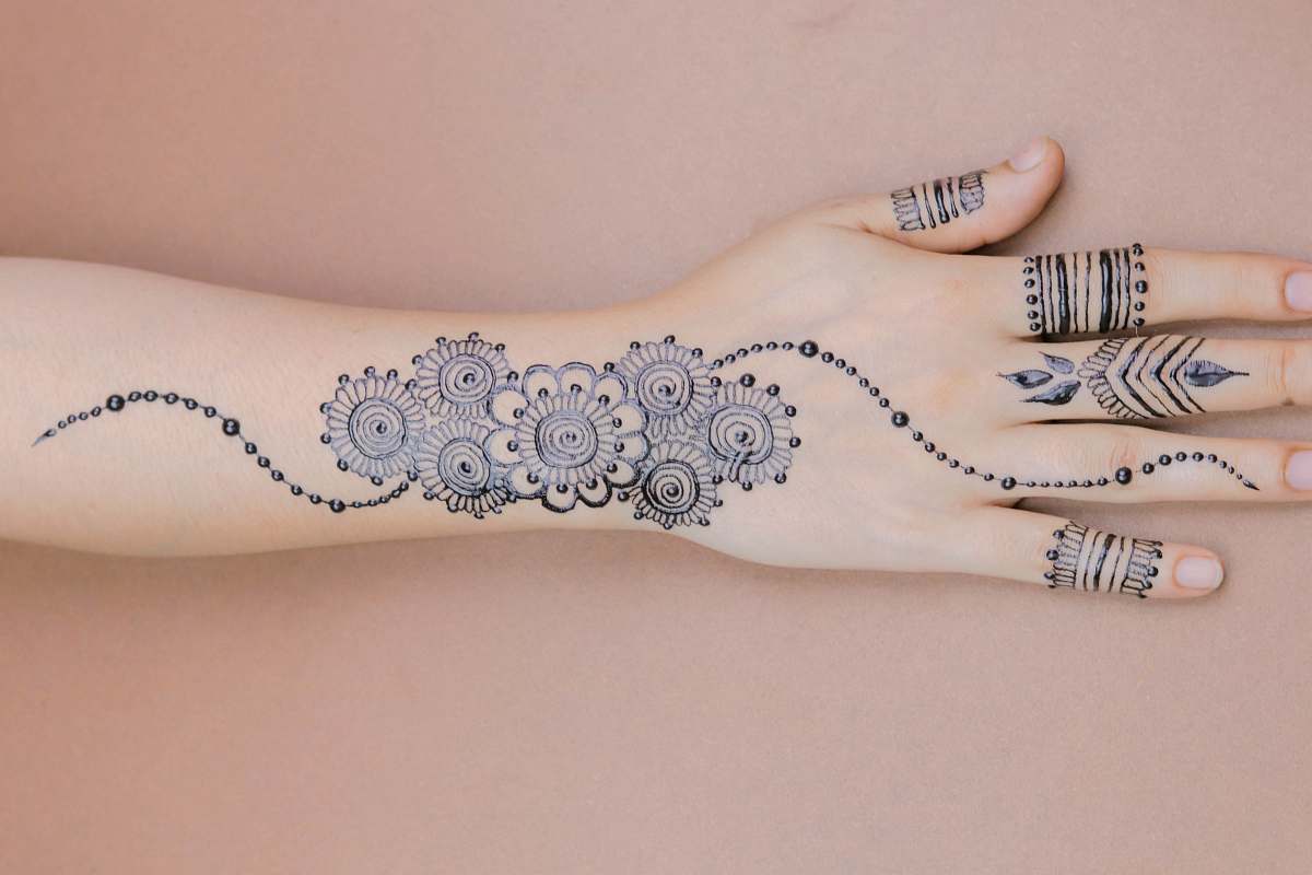 human floral hand tattoo skin