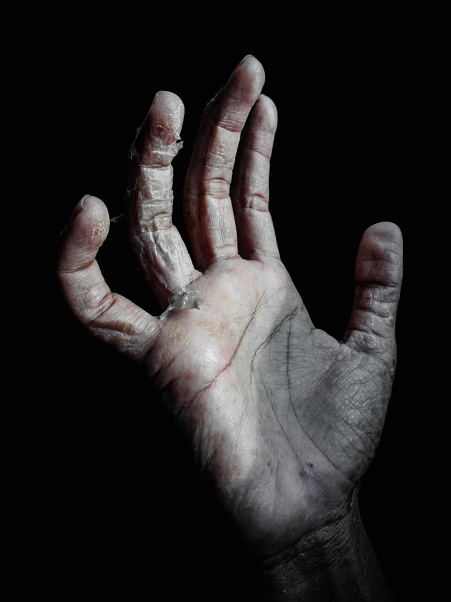 human person raising left human palm people