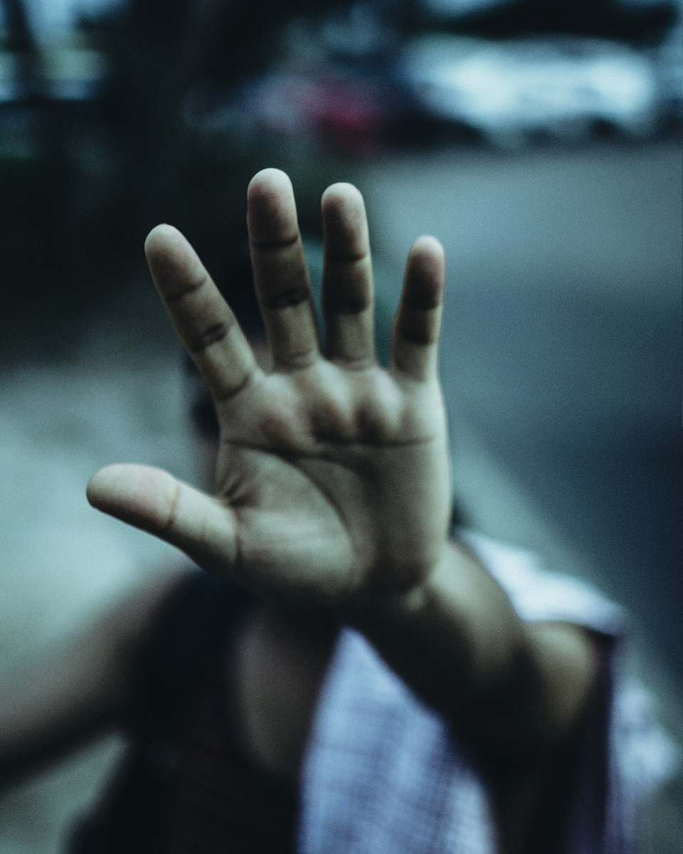 human person showing right palm finger