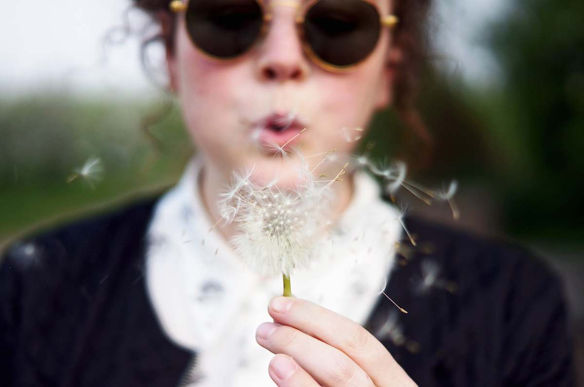 people woman blowing white dandelion flower human