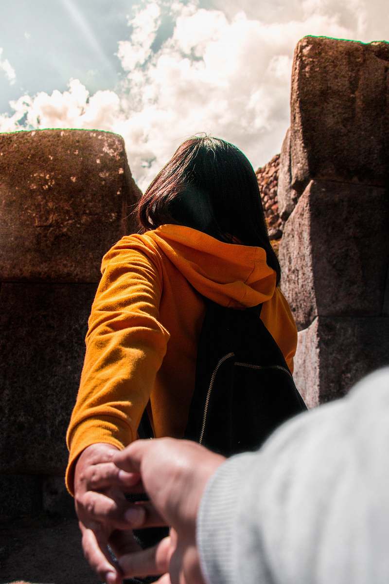human woman holding man's hand people