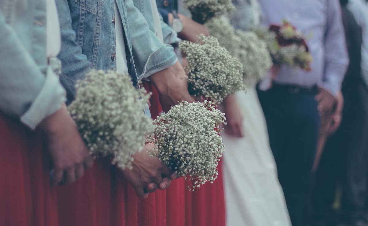 jar people holding a bouquet of baby's breath flower flora