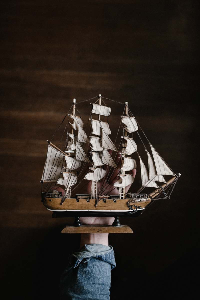 denim white and brown galleon ship forearm